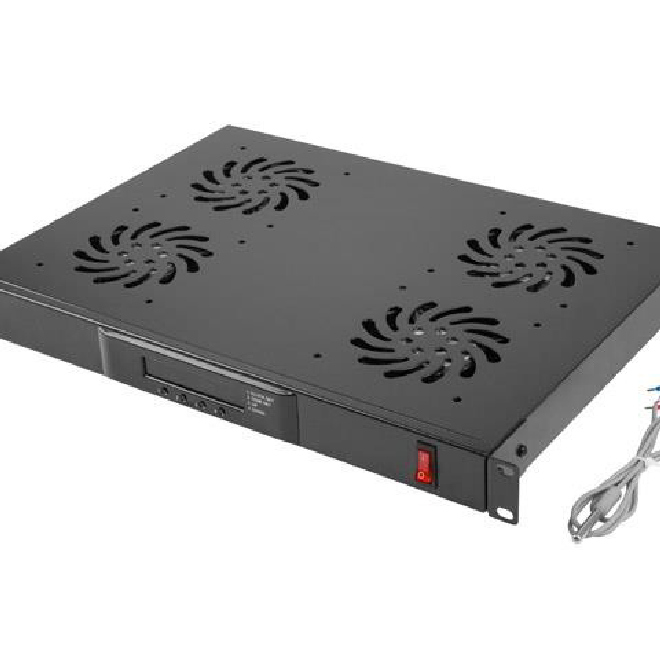 1U Ventilator panel s termostatom – 4 ventilatora, LCD prikaz i prekidač