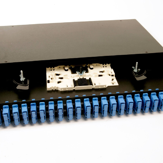 19" 1U Fiber optički rekabilni klizni panel – 24 LC duplex adaptera + 48 LC simplex pigtejla