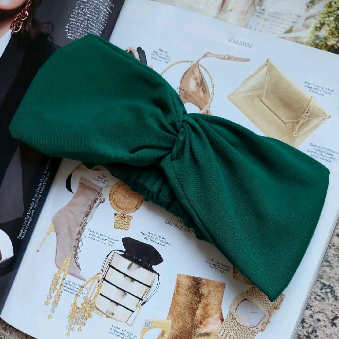 Pamučna smaragdno zelena turban traka za kosu
