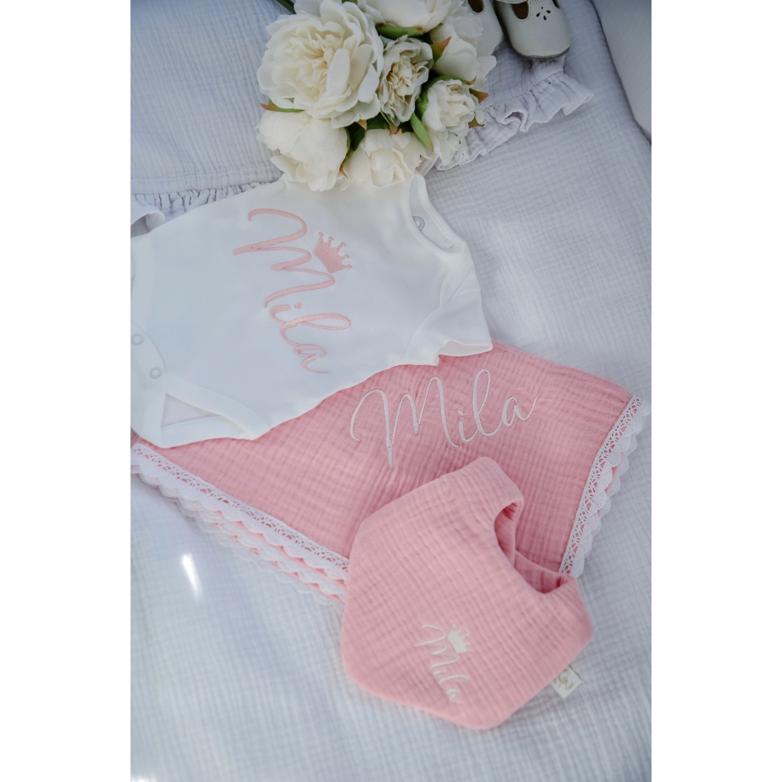 Baby roze/bodić/muslin set