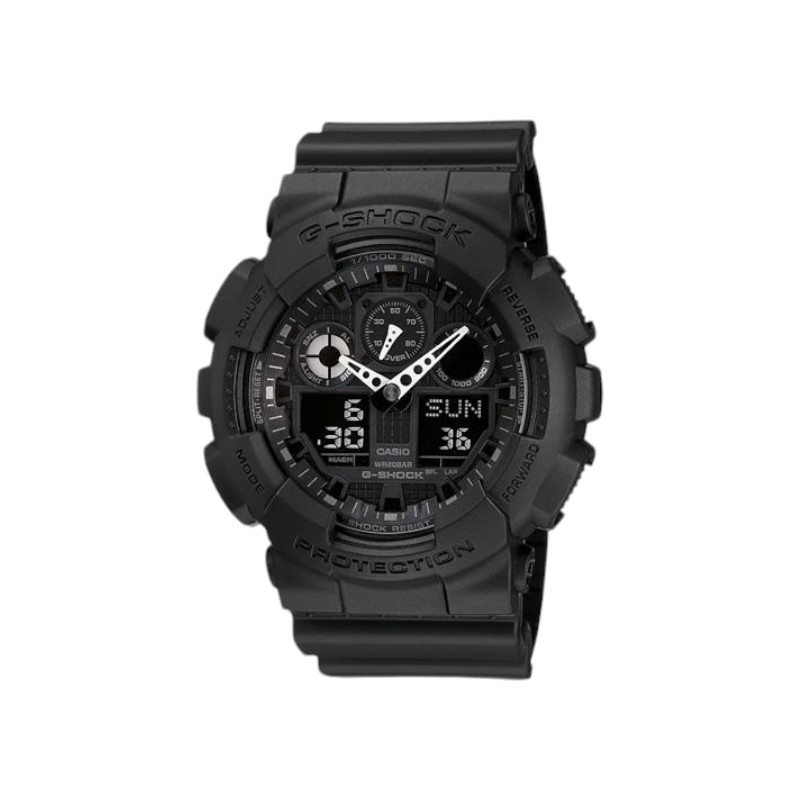 Casio G-Shock Perpetual Alarm World Time Chronograph Quartz Analog-Digital Black Dial Men's Watch GA-100-1A1